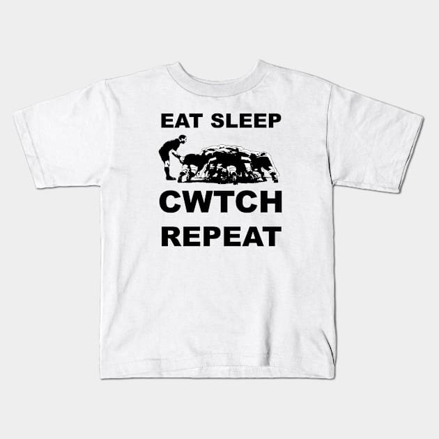 Eat Sleep Cwtch Repeat Welsh Rugby Humour Kids T-Shirt by taiche